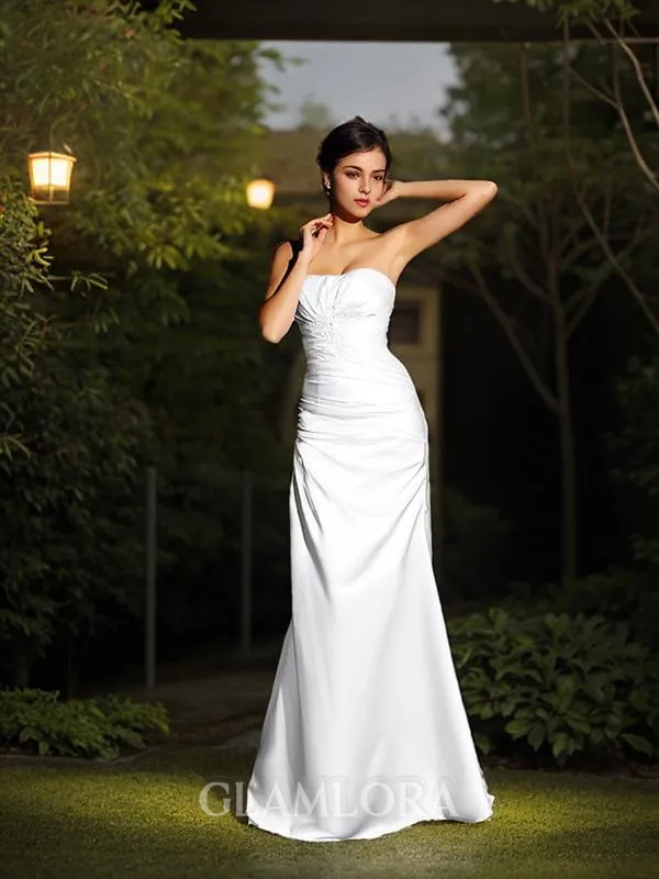 Trumpet/Mermaid Sweetheart Sleeveless Sweep Train Silk like Satin Curvaceous Wedding Dress