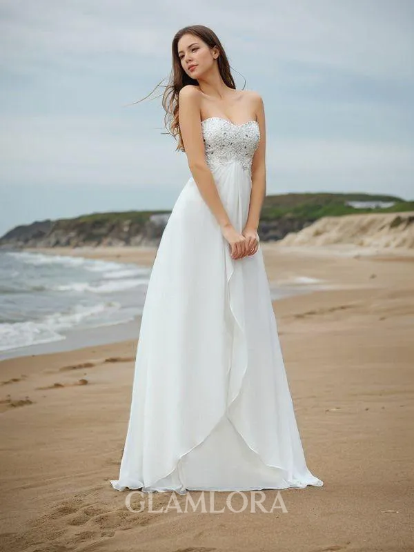 A-line Charming Sweetheart Sleeveless Floor-Length Chiffon Wedding Dress With Beading