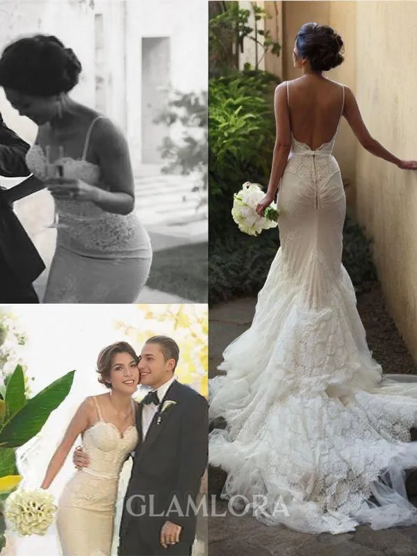 Trumpet/Mermaid Spaghetti Straps Sleeveless Court Train Ariel Tulle Wedding Dress