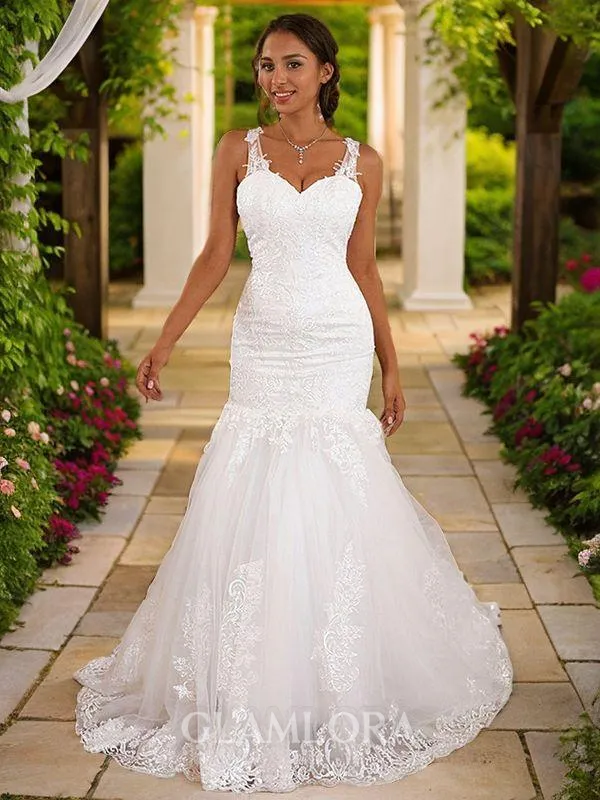 Trumpet/Mermaid V-Neck Sleeveless Sweep Train Captivating Lace Wedding Dresses