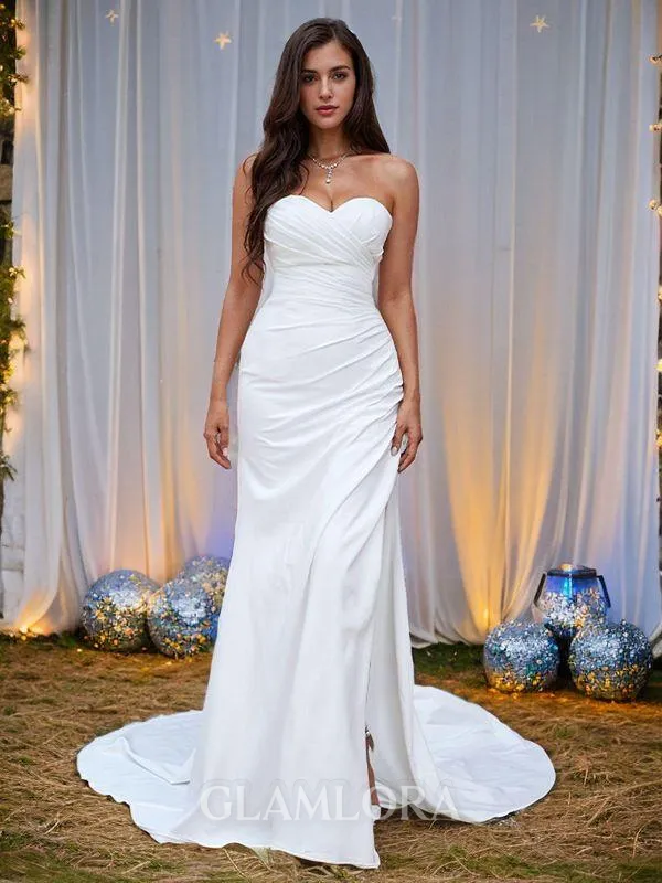 Bold Sheath/Column Sweetheart Sleeveless Sweep Train Stretch Crepe Wedding Dresses