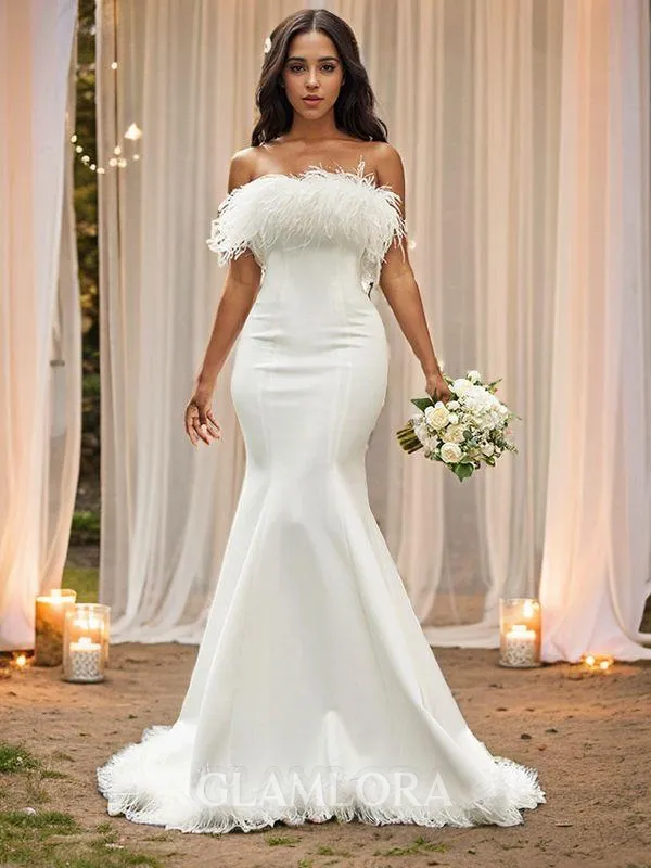 Dramatic Trumpet/Mermaid Strapless Sleeveless Sweep Train Stretch Crepe Wedding Dresses