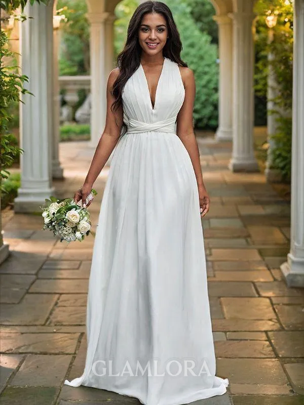A-line Halter Sleeveless Floor-Length Charming Chiffon Wedding Dresses