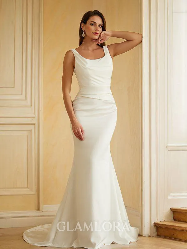 Sheath/Column Straps Elegant Sleeveless Sweep Train Charmeuse Wedding Dresses