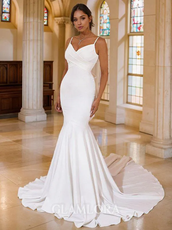 Trumpet/Mermaid V-Neck Graceful Sleeveless Sweep Train Stretch Crepe Wedding Dresses