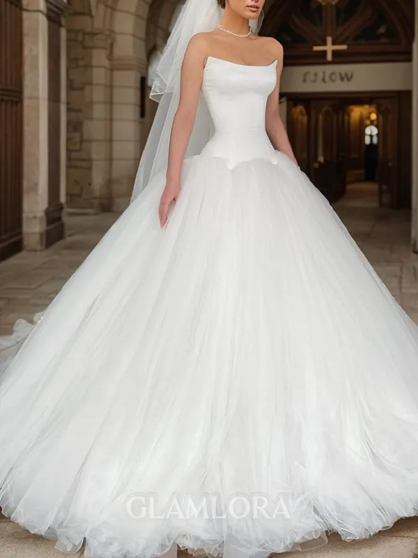 Ball-Gown Fashion Straight Tulle Floor-Length Wedding Dress