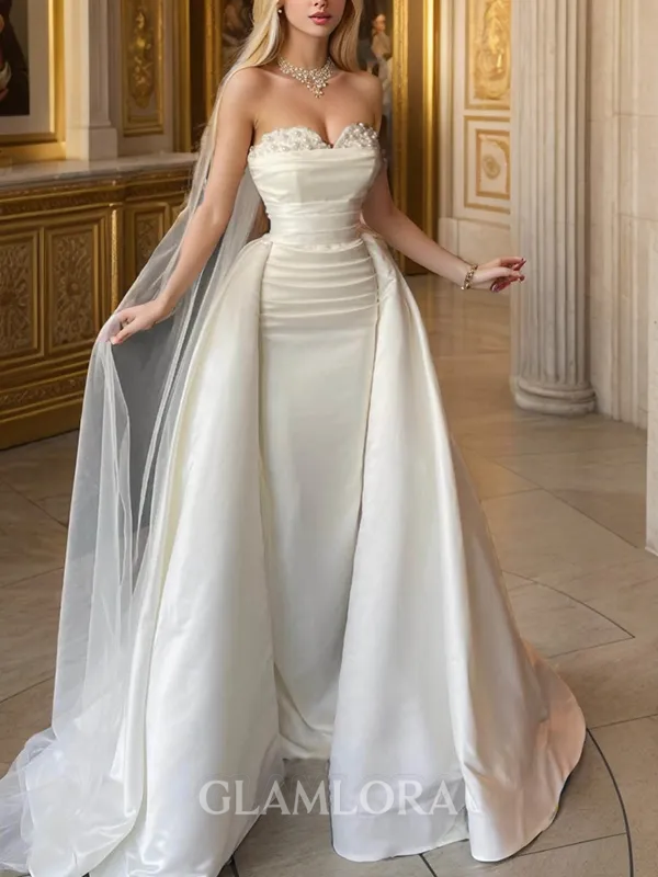 Gorgeous Sheath/Column Sweetheart Satin Floor-Length Wedding Dress With Detachable Train
