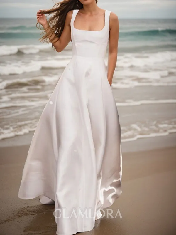 A-line Charming Square Floor-Length Satin Wedding Dress