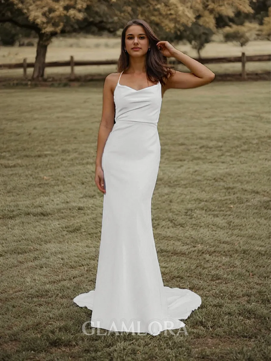 Sheath/Column Perfect Spaghetti Straps Stretch Crepe Sweep Train Wedding Dress