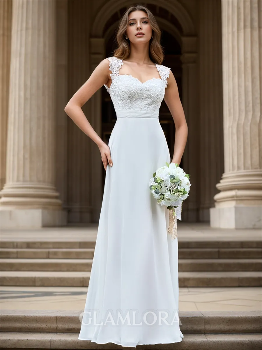 Fashion A-line Sweetheart Floor-Length Chiffon Wedding Dress With Appliques Lace