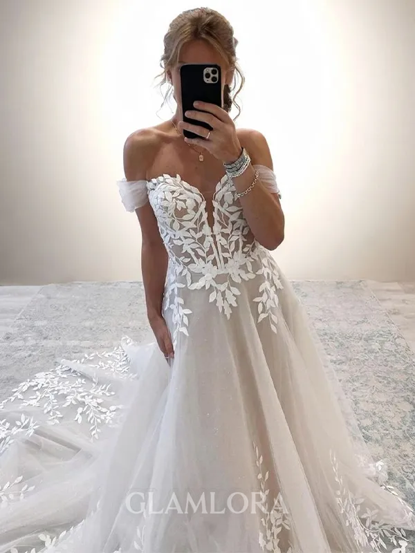 Princess A-line Sweetheart Chapel Train Tulle Corset Wedding Dress With Appliques Lace