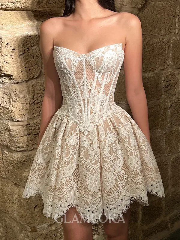 Glam A-line Straight Short/Mini Lace Corset Wedding Dress
