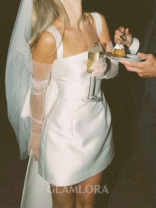 Glamorous Sheath Straps Bow Short/Mini Satin Wedding Dress