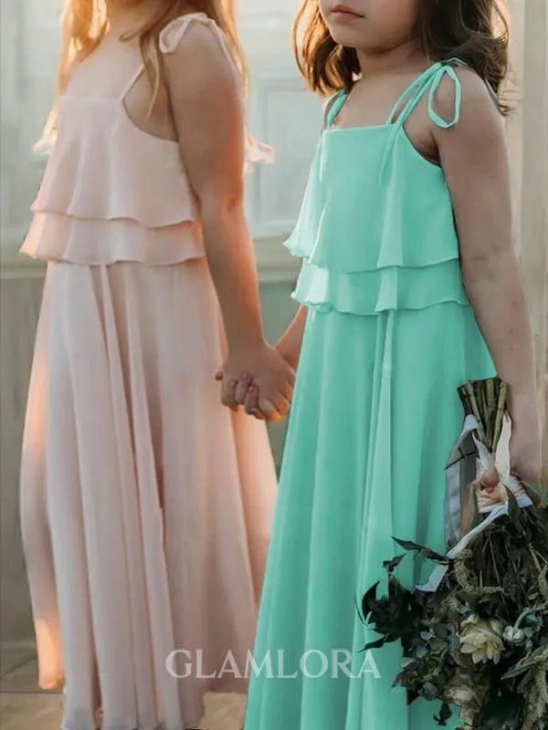 Empire Spaghetti Straps Delightful Sleeveless Floor-Length Chiffon Flower Girl Dress With Ruffles