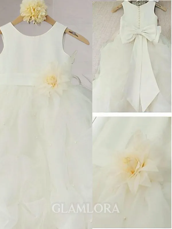 Sparkling Ball-Gown Scoop Sleeveless Floor-Length Organza Flower Girl Dress With Hand-Made Flower
