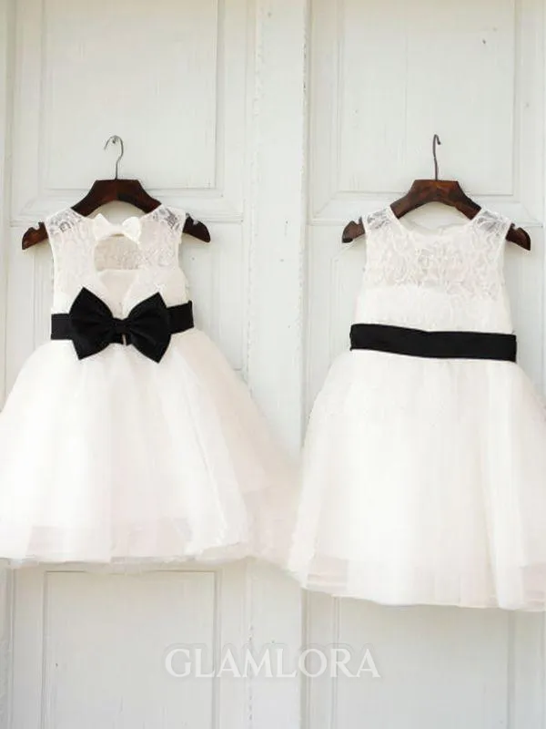 A-line Princess Scoop Sleeveless Petite Knee-Length Tulle Flower Girl Dress With Bowknot