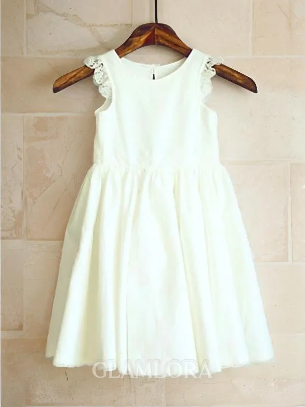 Dreamy A-line Scoop Sleeveless Tea-Length Chiffon Flower Girl Dress With Lace