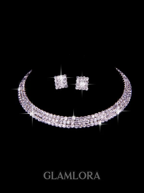Great Czech Rhinestones Wedding Necklaces Earrings Set