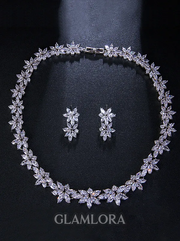 Occident Brilliant Alloy With Flowers Wedding Bridal Jewelry Set