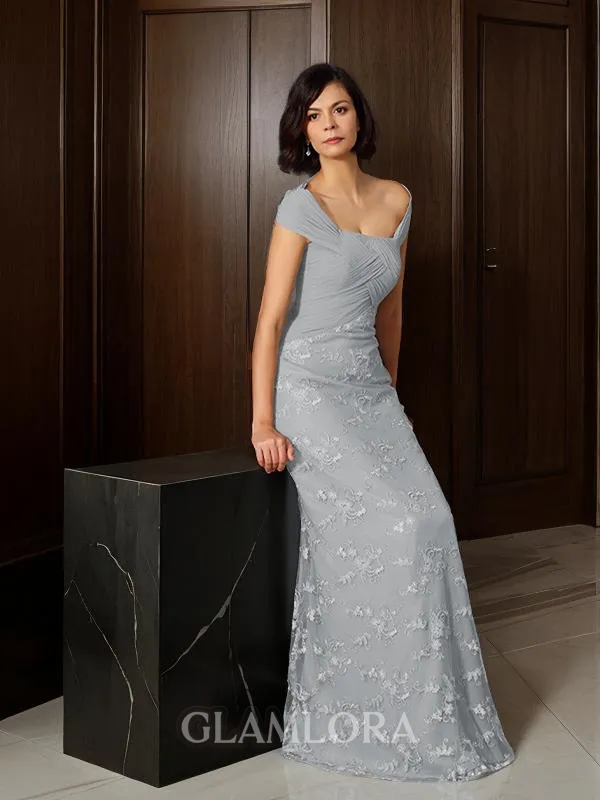 A-line Off-the-Shoulder Graceful Sleeveless Floor-Length Chiffon Mother of the Bride Dress With Applique
