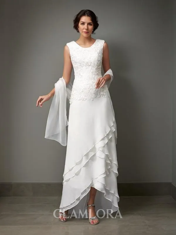 A-line Scoop Sleeveless Regal Ankle-Length Chiffon Mother of the Bride Dress With Lace