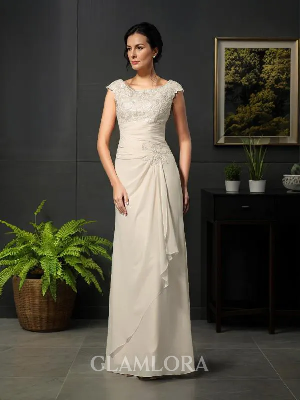 A-line Scoop Sleeveless Floor-Length Chiffon Refined Mother of the Bride Dress With Lace