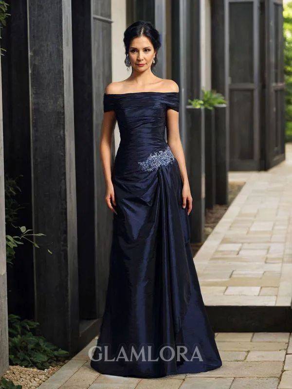 Trumpet/Mermaid Off-the-Shoulder Timeless Short Sleeves Sweep Train Taffeta Mother of the Bride Dress