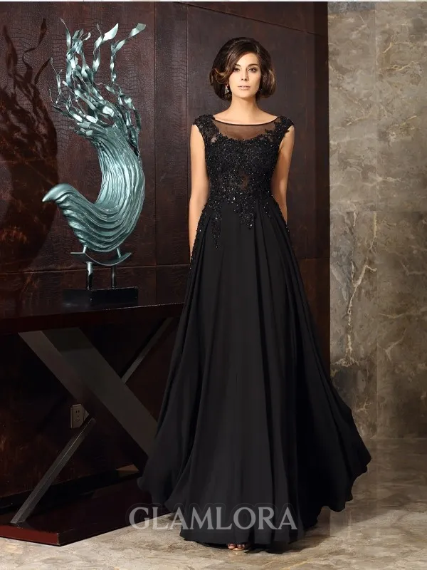 A-line Scoop Sleeveless Stunning Floor-Length Chiffon Mother of the Bride Dress With Applique