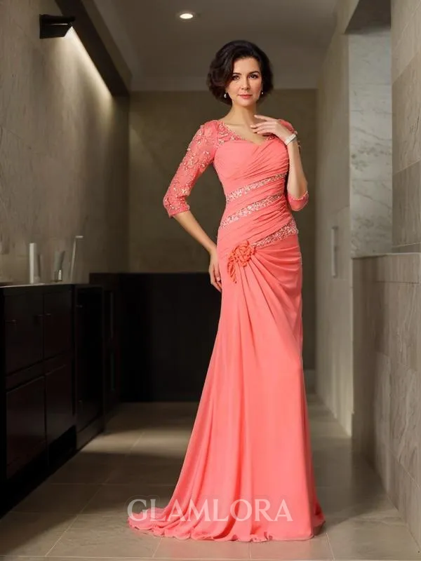 Trumpet/Mermaid Sweetheart 1/2 Sleeves Graceful Sweep Train Chiffon Mother of the Bride Dress