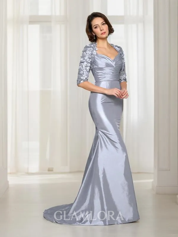 Trumpet/Mermaid Sweetheart 1/2 Sleeves Elegant Sweep Train Taffeta Mother of the Bride Dress With Applique
