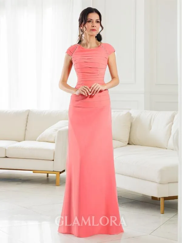A-line Bateau Short Sleeves Chic Floor-Length Chiffon Mother of the Bride Dress
