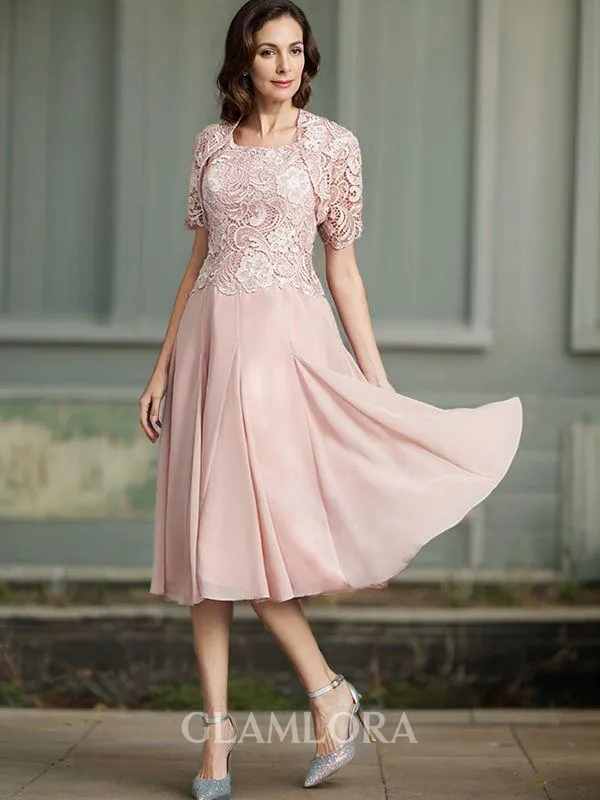 A-line Scoop Sleeveless Tea-Length Timeless Chiffon Mother of the Bride Dress