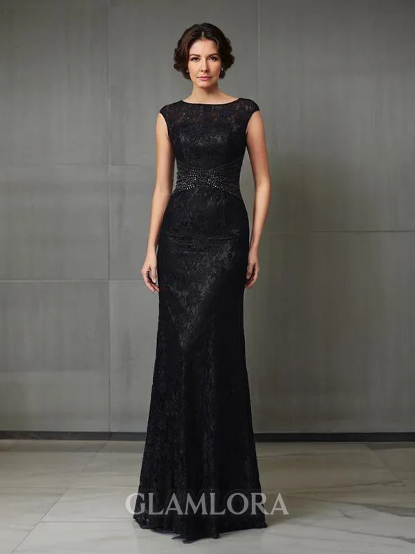 Understated Sheath/Column Scoop Sleeveless Floor-Length Lace Mother of the Bride Dress With Beading