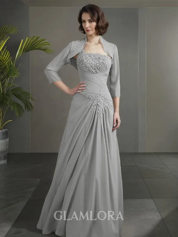 A-line One-Shoulder Sleeveless Floor-Length Impeccable Chiffon Mother of the Bride Dress With Beading