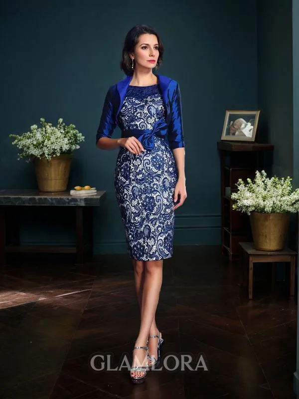 Endearing Sheath/Column Scoop 1/2 Sleeves Short/Mini Taffeta Mother of the Bride Dress With Bowknot