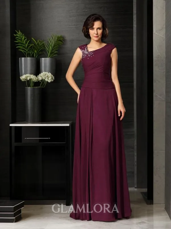 A-line Sleeveless Refined Floor-Length Chiffon Mother of the Bride Dress With Beading
