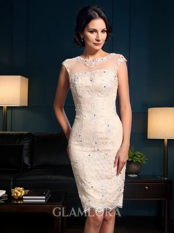 Sheath/Column Sheer Neck Sleeveless Short/Mini Lace Gracious Mother of the Bride Dress With Lace