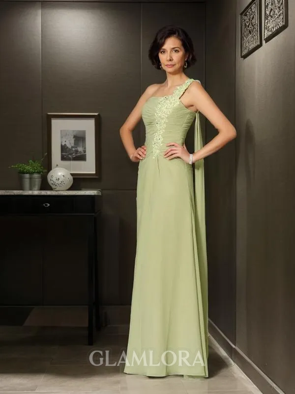Stunning A-line One-Shoulder Sleeveless Floor-Length Chiffon Mother of the Bride Dress With Applique