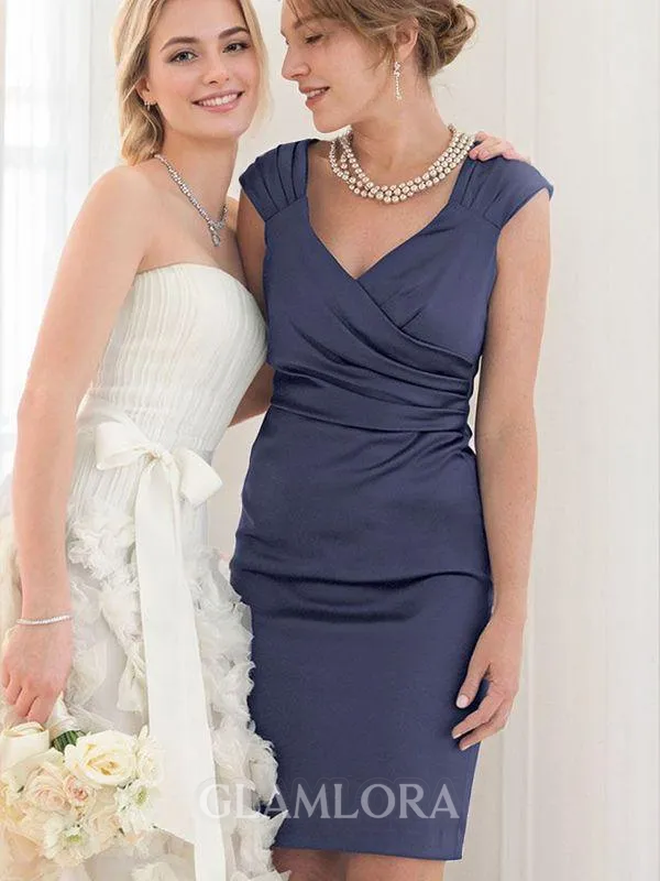 Sheath/Column V-Neck Short Sleeves Knee-Length Noble Charmeuse Mother of the Bride Dress