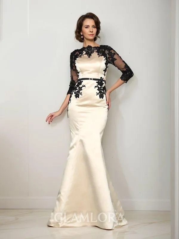 Trumpet/Mermaid Bateau Tasteful 1/2 Sleeves Court Train Satin Mother of the Bride Dress With Lace