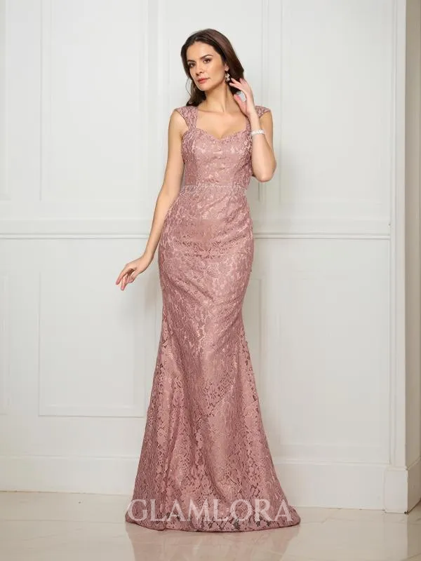 Trumpet/Mermaid Regal Straps Sleeveless Sweep Train Lace Mother of the Bride Dress With Lace