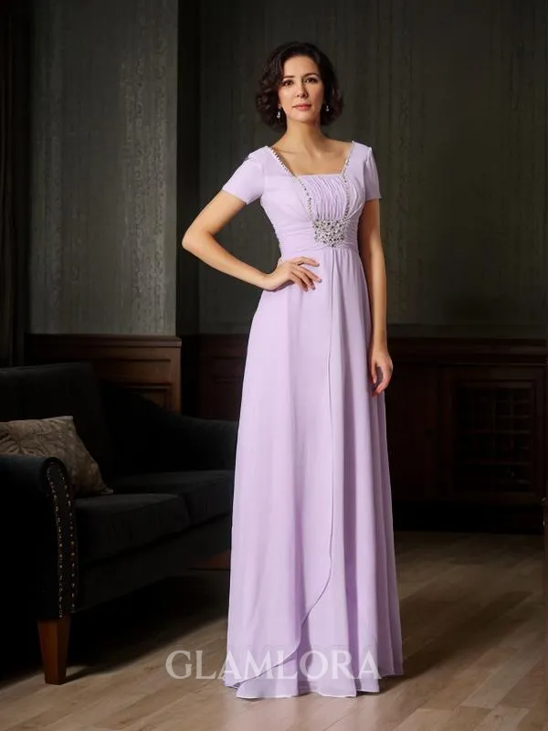 A-line Square Sleeveless Floor-Length Refined Chiffon Mother of the Bride Dress With Beading