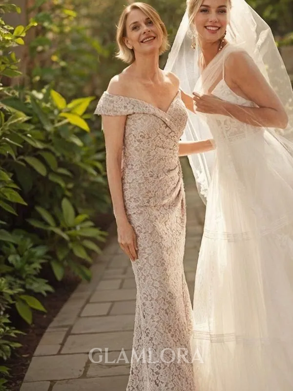 Sheath/Column Timeless Off-the-Shoulder Sleeveless Floor-Length Lace Mother of the Bride Dress