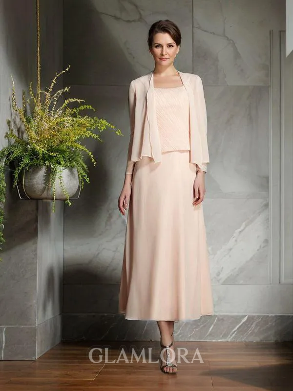 A-line Gracious Straps Sleeveless Ankle-Length Chiffon Mother of the Bride Dress With Applique