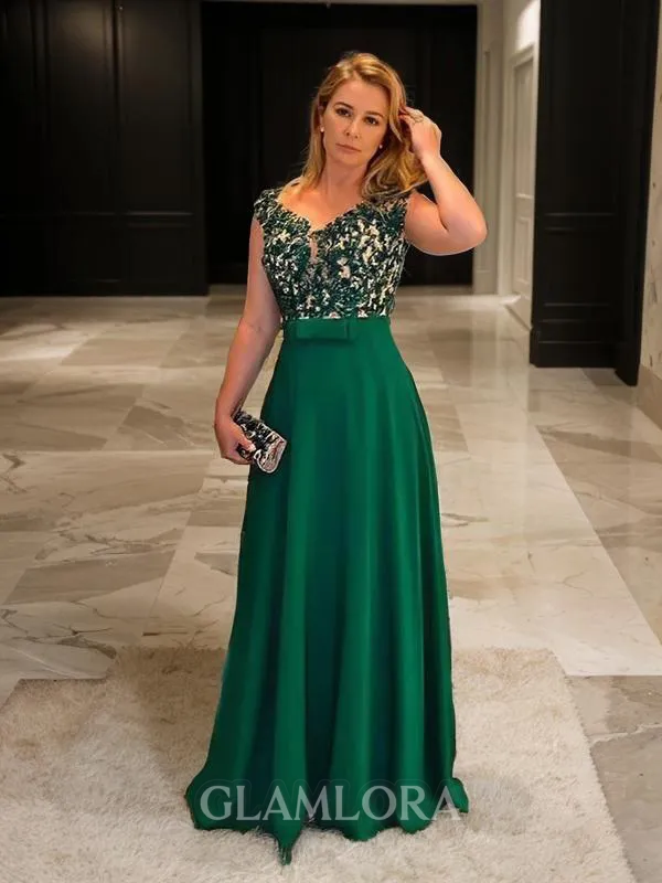 Noble A-line V-Neck Sleeveless Floor-Length Satin Mother of the Bride Dress