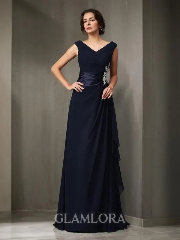 A-line V-Neck Sleeveless Stunning Ankle-Length Chiffon Mother of the Bride Dress With Applique