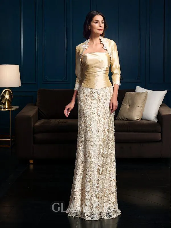 A-line Strapless Sleeveless Floor-Length Polished Lace Mother of the Bride Dress With Lace