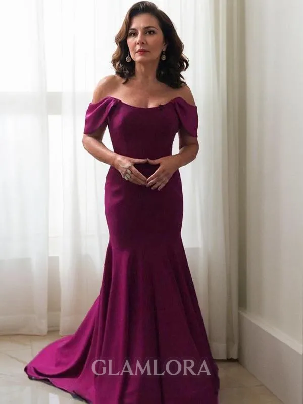 Trumpet/Mermaid Off-the-Shoulder Sleeveless Sweep Train Regal Silk like Satin Mother of the Bride Dress