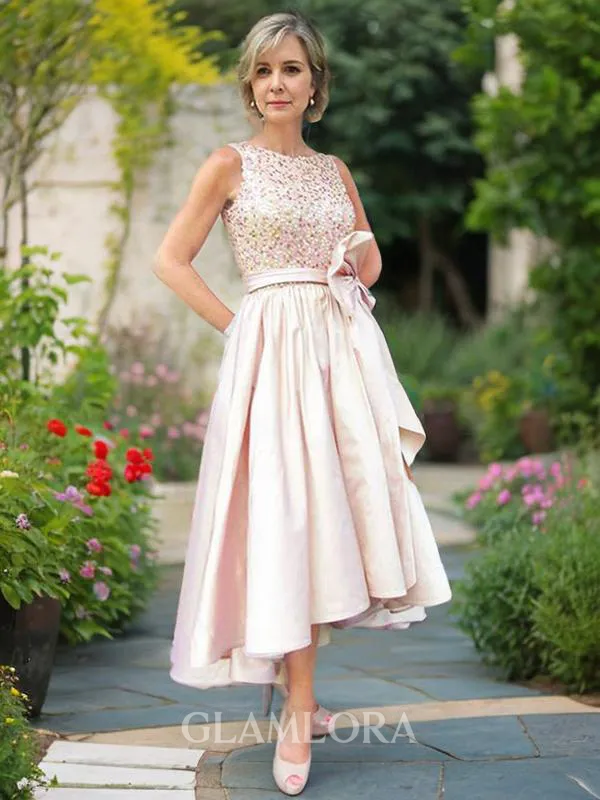 A-line Scoop Impeccable Sleeveless Asymmetrical Satin Mother of the Bride Dress