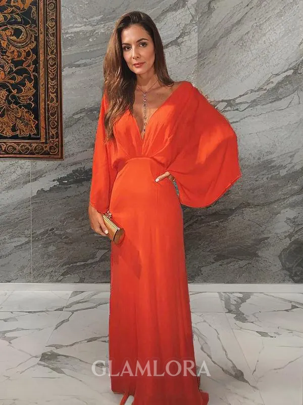 Immaculate A-line V-Neck Long Sleeves Floor-Length Chiffon Mother of the Bride Dress